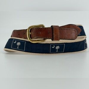 Vintage 90s‎ South Carolina Flag Canvas & Leather Belt 38
